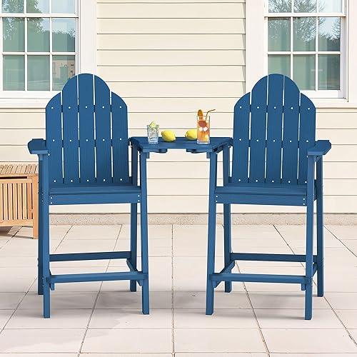 LUE BONA Juego de 2 sillas altas Adirondack de polietileno reciclado con soporte para tazas, 25.6 pulgadas, 300 libras, ecológicas, resistentes a la