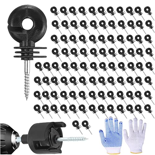 GGTYHAO 100 aisladores eléctricos negros de valla de anillo aisladores de poste de madera aisladores de anillo de tornillo para esgrima de animales GGTYHAO 100 aisladores eléctricos negros de valla de anillo aisladores de poste de madera aisladores de anillo de tornillo para esgrima de animales