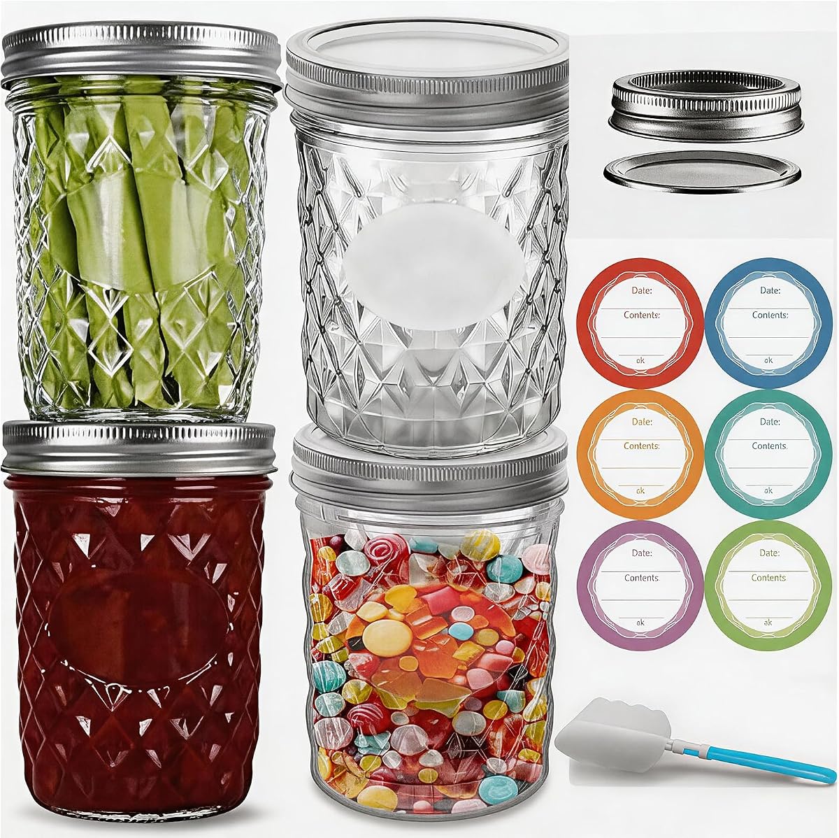 16 oz Wide Mouth Mason Jars with Lids, 4 Pack Food Grade Glass Canning Jars, BPA Free Airtight Reusable Dishwasher Safe for Food Storage, Canning, Pickling, Jam, Honey & DIY Decor
