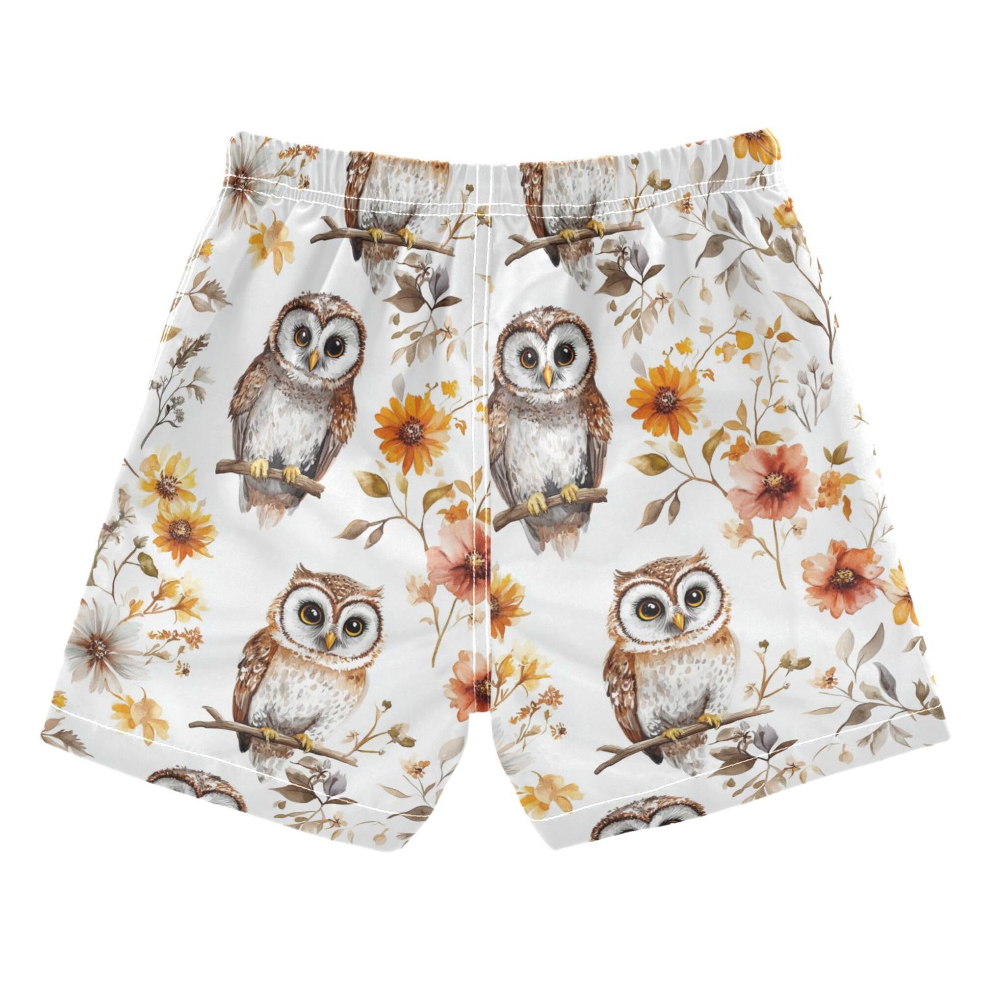 Cartoon Cute Owls White Boys Swim Shorts Quick Dry Boys Beach Volleyball Kids Swimwears Summer Holiday 2T