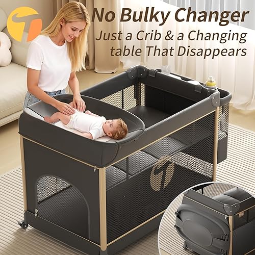 Miniatura 2 de Moisés portátil 4 en 1 para bebés y corralito para bebé, convertible con cambiador de pañales, cuna de viaje plegable para recién nacidos a niños