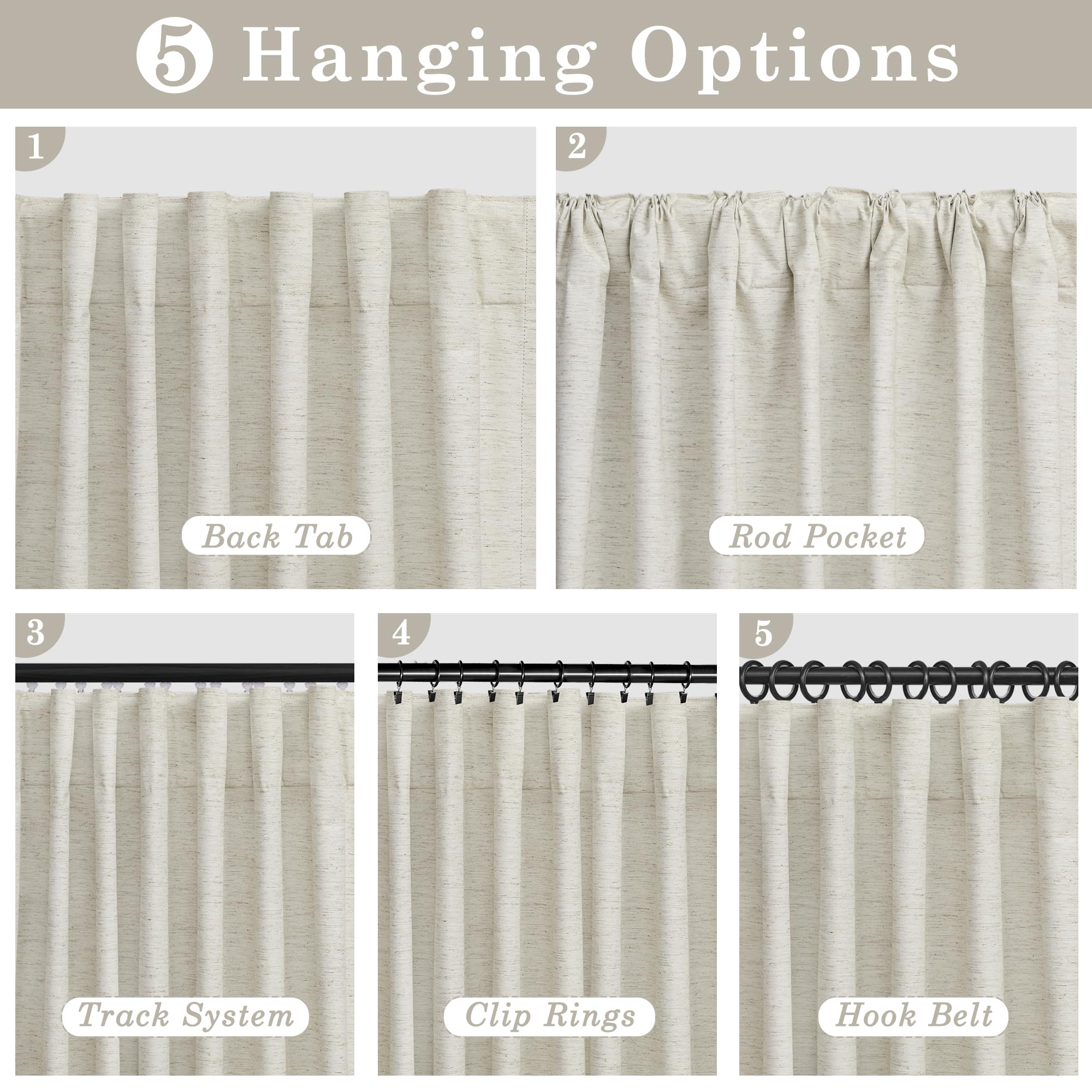 Cortinas opacas para dormitorio, sala de estar, 137 cm de largo, oscurecimiento de la habitación, aislamiento térmico, reducción de ruido, cortinas texturizadas de lino avena con pestaña