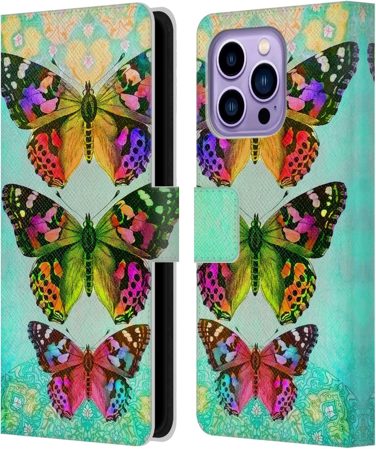Head Case Designs Officially Licensed JENA DellaGrottaglia Bee Garden Insects Leather Wallet Case Compatible with Apple iPhone 14 Pro Max