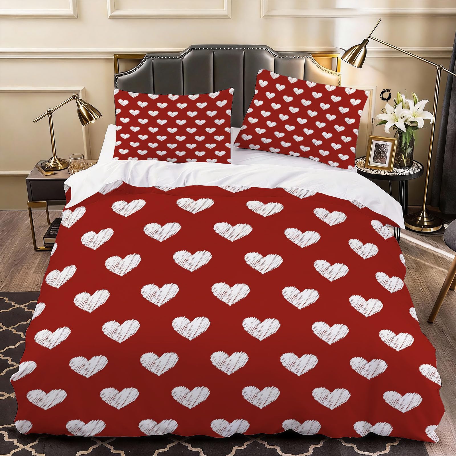 3D Hearts Duvet Cover Cartoon Bedding Single Bed Set, Soft Microfiber Comforter Cover Printed with Zipper Closure Quilt Coverr 135x200 cm and 2 Pillowcases