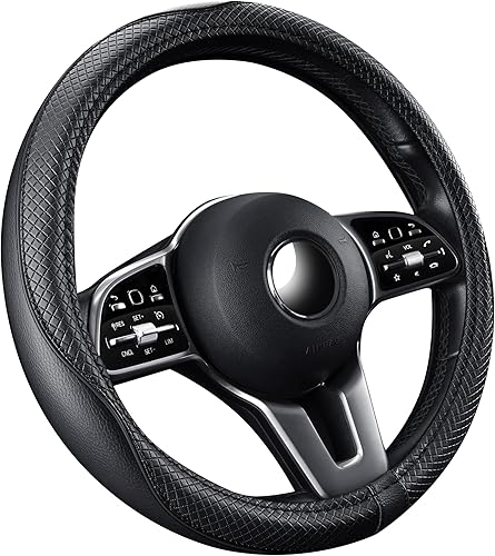 GXT Funda universal para volante de automóvil, de piel sintética, de 15 pulgadas, elegante, antideslizante, color negro con puntos blancos