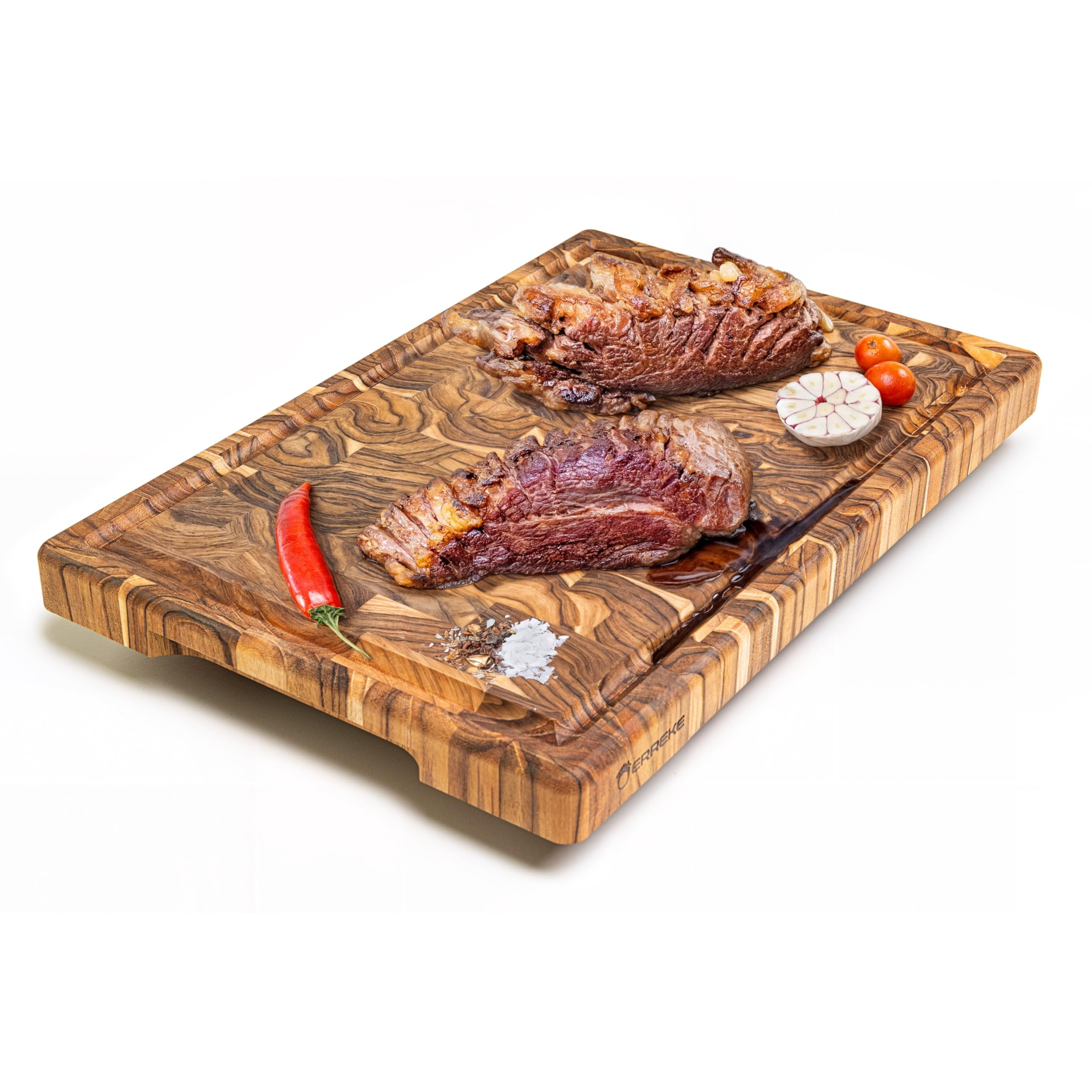 Erreke Large End Grain Teak Wood Cutting Board, 17.5x12x1.3 in, High Durability Big Size, Juice Groove, Chopping or Serving Meat Cheese Bread