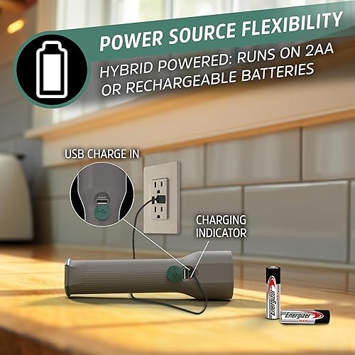 Miniatura 3 de Energizer S-600 Linterna LED recargable con opciones de alimentación de batería solar y AA, linternas superbrillantes IPX4 resistentes al agua de