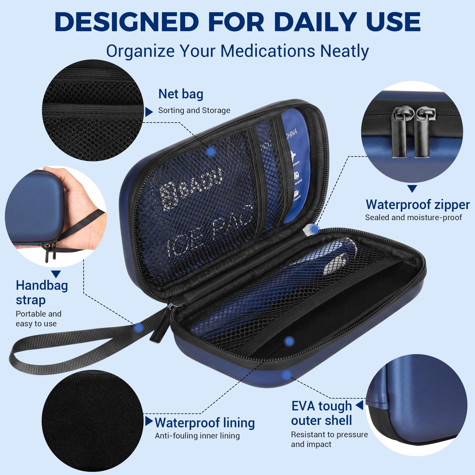 Mallette de voyage isotherme pour insuline, approuvée par la TSA, petite, pour médicaments réfrigérés, avec 2 packs de glace réutilisables.