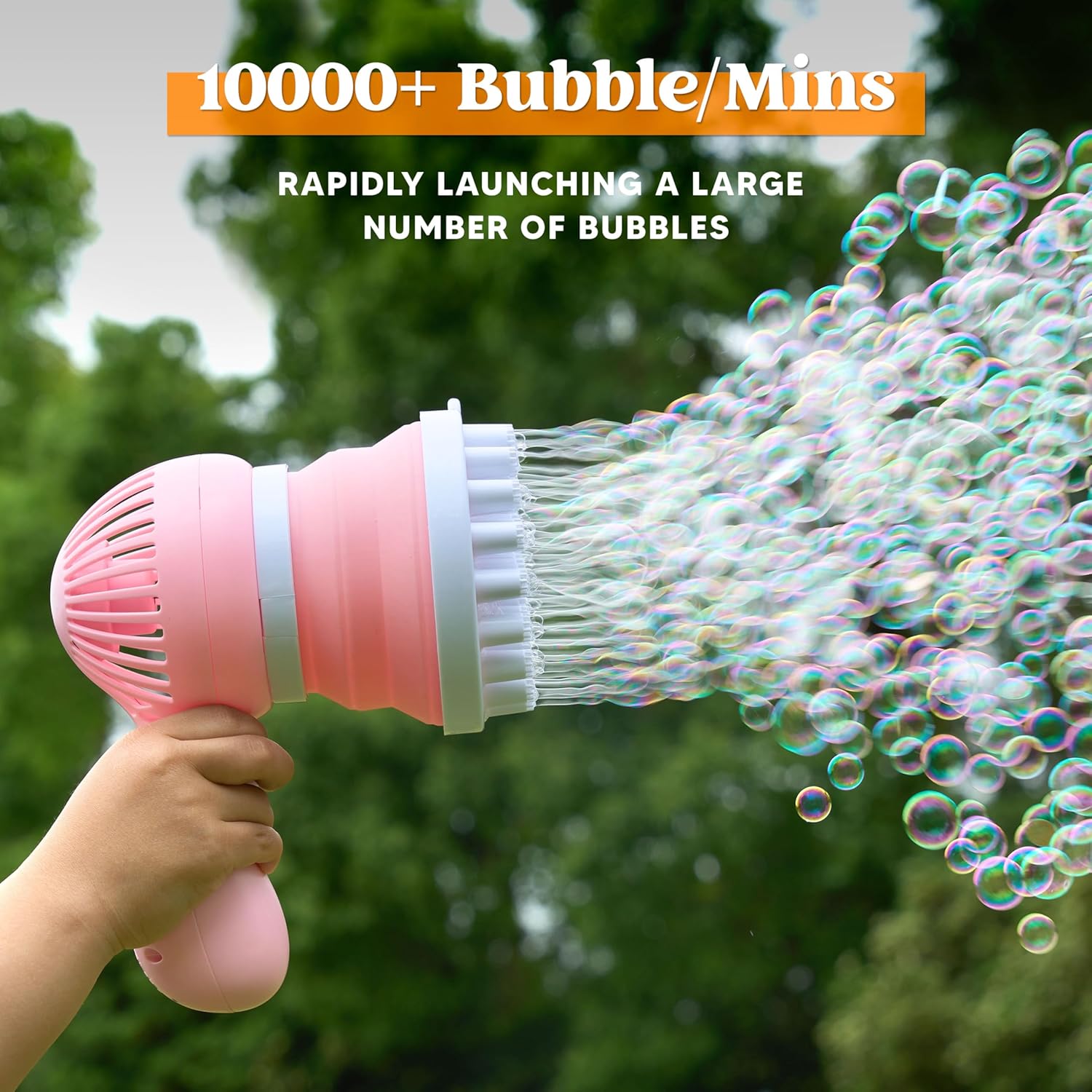 Sloosh Bubble Machine Gun with Solution Refill, Removable Fan, Rocket Shape Bubble Guns Blaster for Kids Adults, Summer Toys, Party, Easter, Birthday Gift, Outdoor