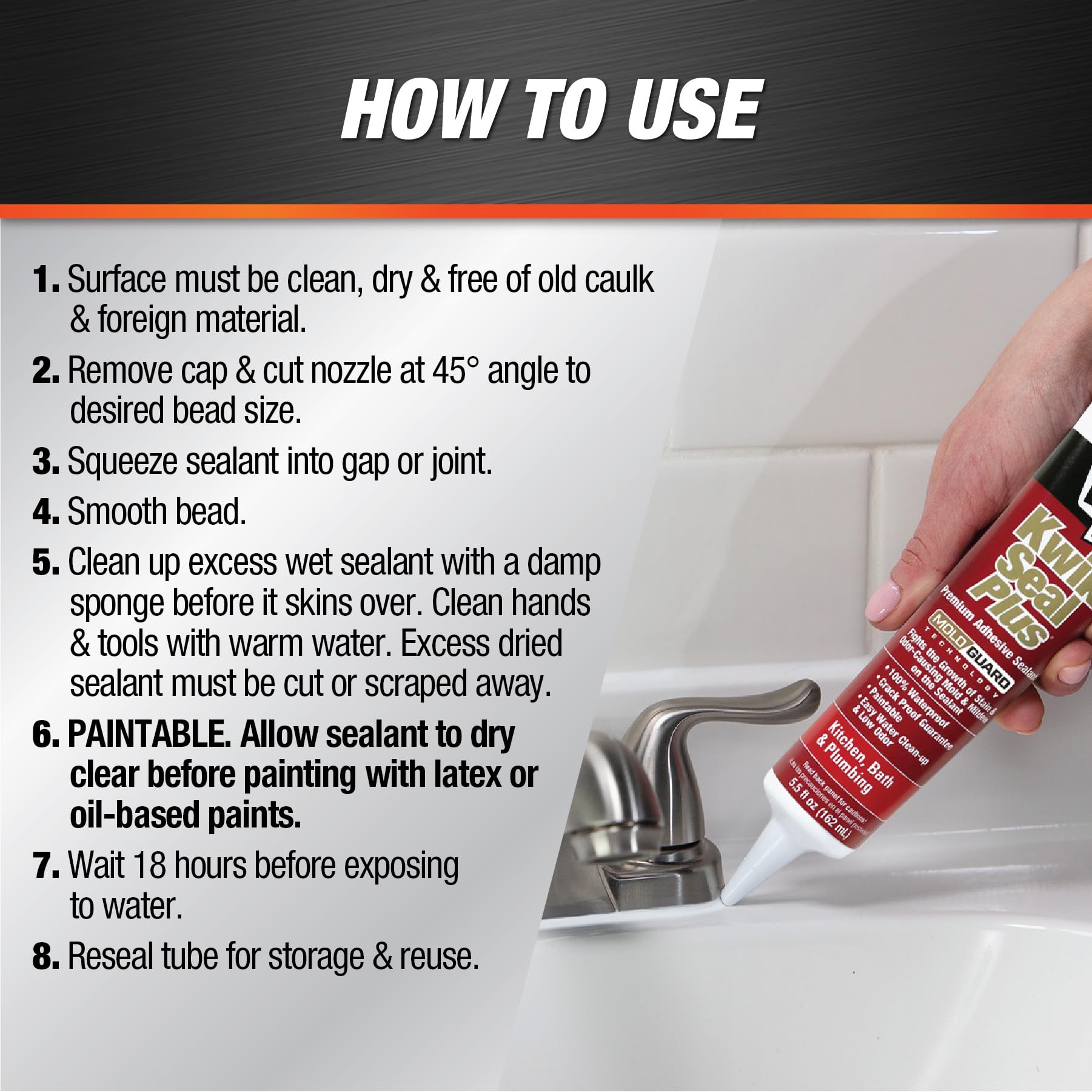 DAP Kwik Seal Plus Kitchen & Bath Adhesive Sealant, Clear, 5.5 Oz (7079818546)