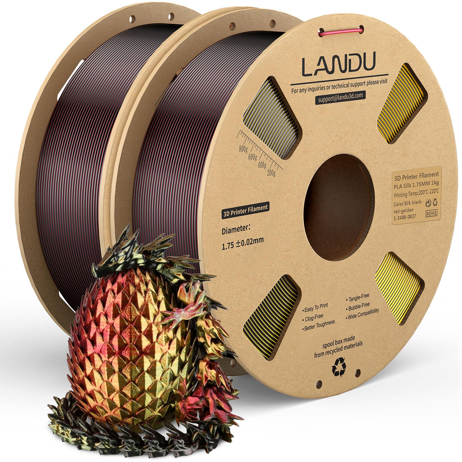LANDU Silk PLA 3D Printer Filament Silk Black Red Gold 2KG