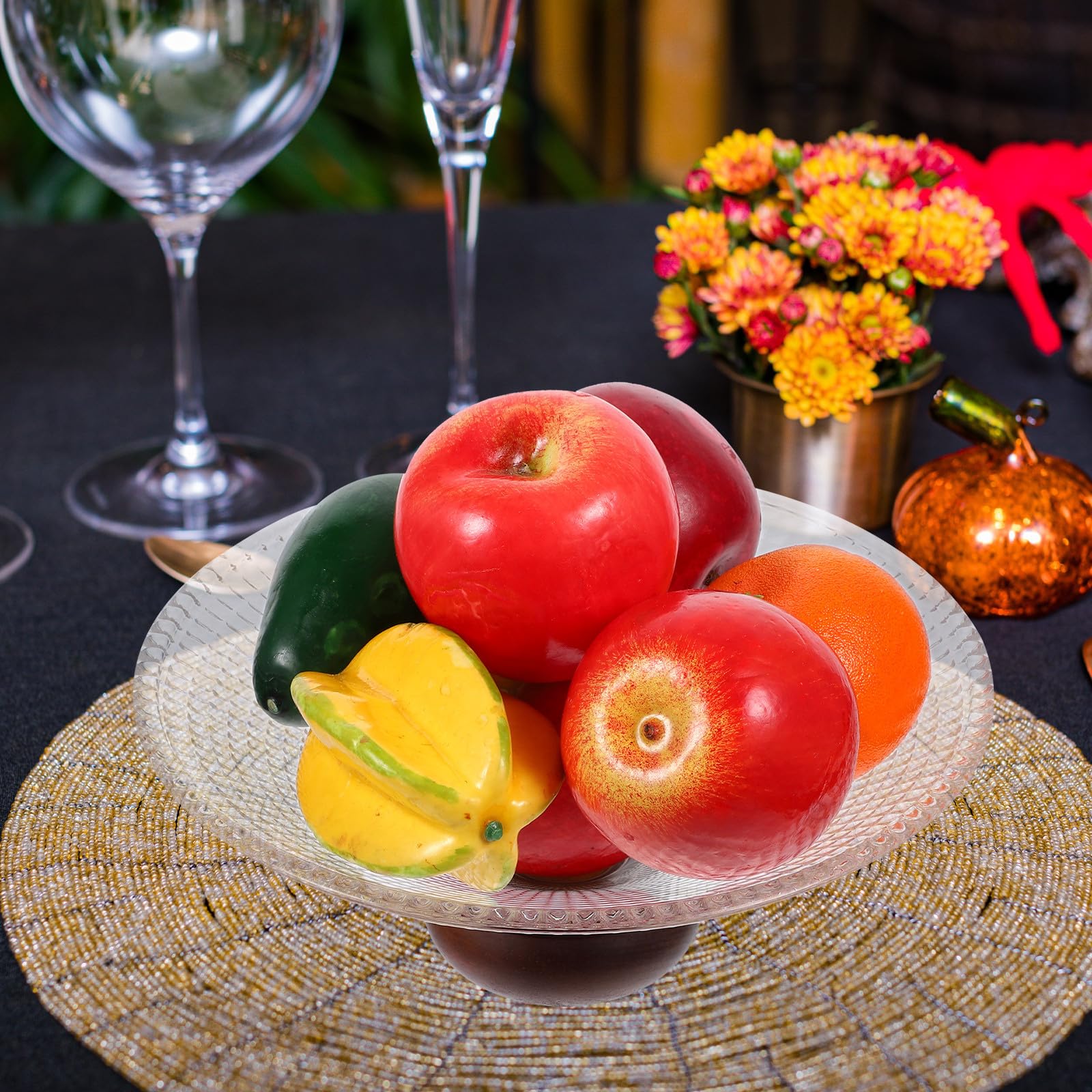 Tazón de Vidrio Grande con Base de Madera de Caucho, Cuenco para Servir Frutas con Alta Fiabilidad y Diseño Delicado para Casa y Recepción