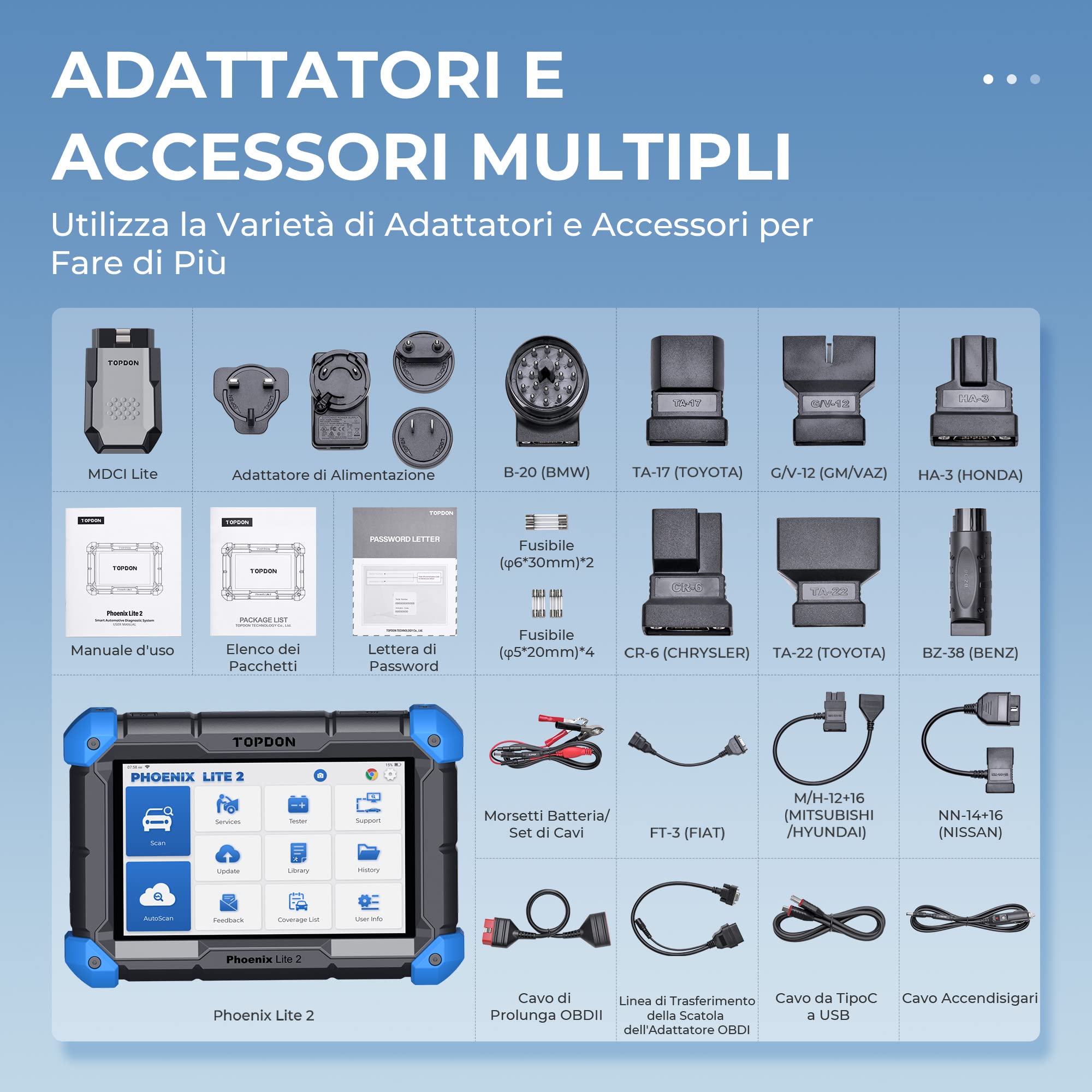 TOPDON Phoenix Lite 2 Scanner Diagnostico per Auto,Oltre 28 Funzioni di Servizio di Manutenzione,Codifica Online/ECU,Diagnostica di Tutti i Sistemi di Livello OE,Controllo Bidirezionale