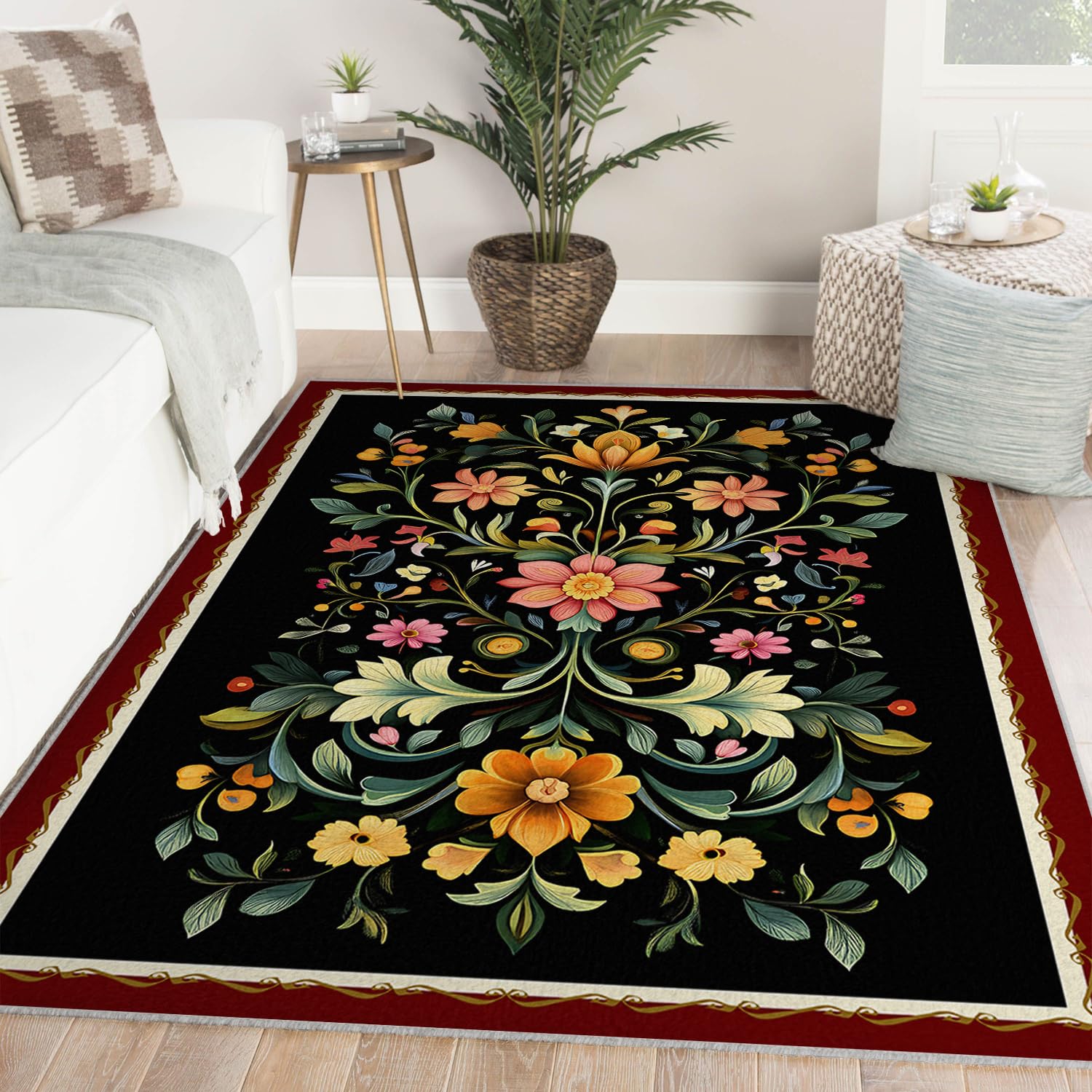 Tapis lavable cottagecore noir pour protéger une entrée des taches