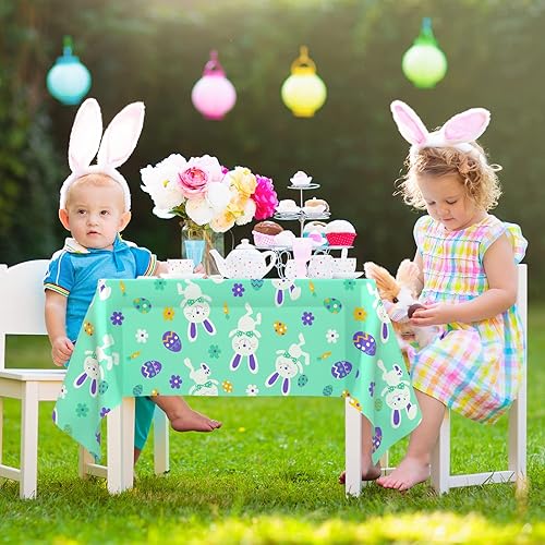 Miniatura 4 de ELECLAND Mantel de Pascua de plástico para mesa de huevos de Pascua, 53.9 x 107.9 in, mantel rectangular de conejo de Pascua, cubierta de mesa para
