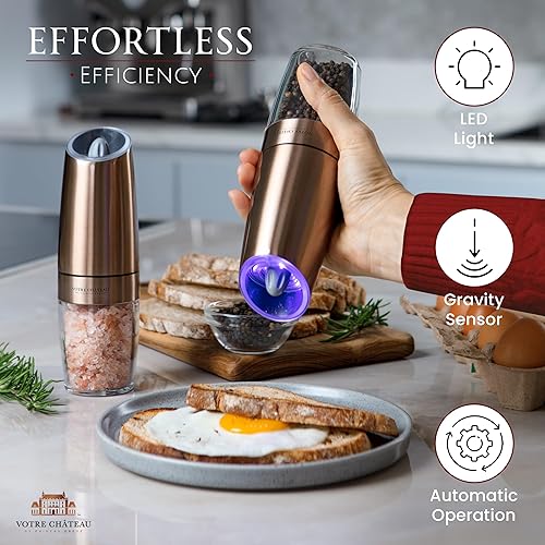 Miniatura 6 de Phineas Greye Gravity - Molinillo eléctrico de pimienta y sal, cepillo de limpieza de cuchara, gran capacidad, grosor ajustable, luz LED alimentada