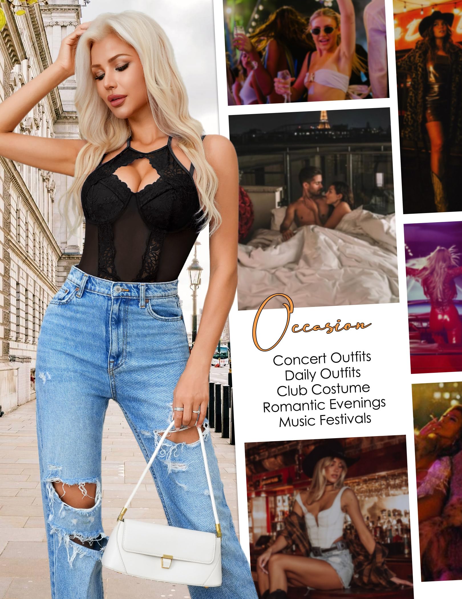 Girece Women Teddy Lingerie Sexy Snap Crotch Lace Bodysuit Halter One Piece Lingerie Top with Underwire Push Up Bra: A-black Medium