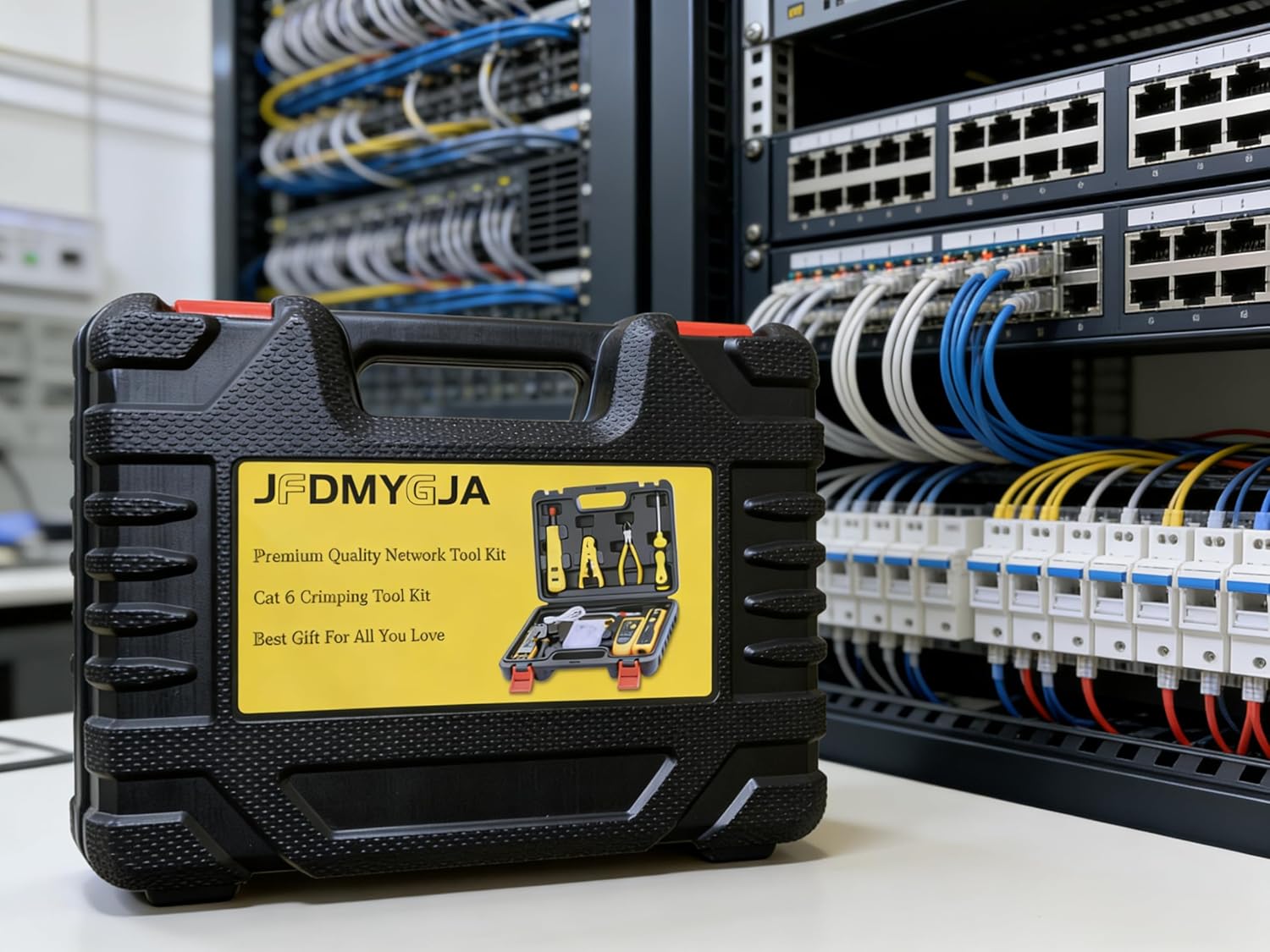 Network Tool Kit for Cat6 Cat5e Cat5, Pass Through RJ45 Crimp Tool Kit, Ethernet Crimper Cat6 Cat5e Cat5 Crimping Tool with Wire Tracker, Pass Through Connectors