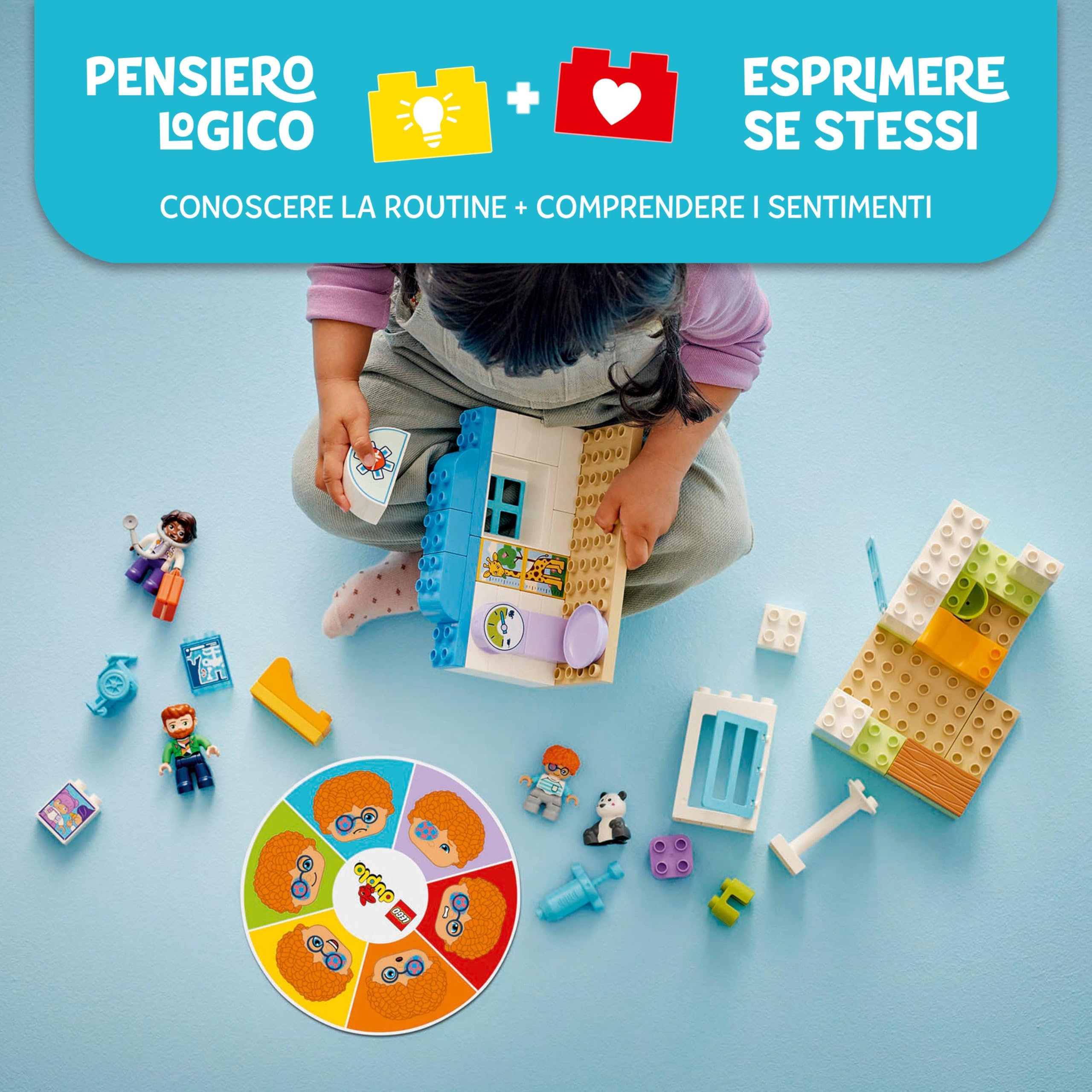 LEGO DUPLO Prime Esperienze: Visita dal Dottore - Giochi Didattici per Bambine e Bambini da 2 Anni - Set Montessori con Costruzioni, 4 Personaggi, Accessori e Carte delle Emozioni - Idea Regalo 10449