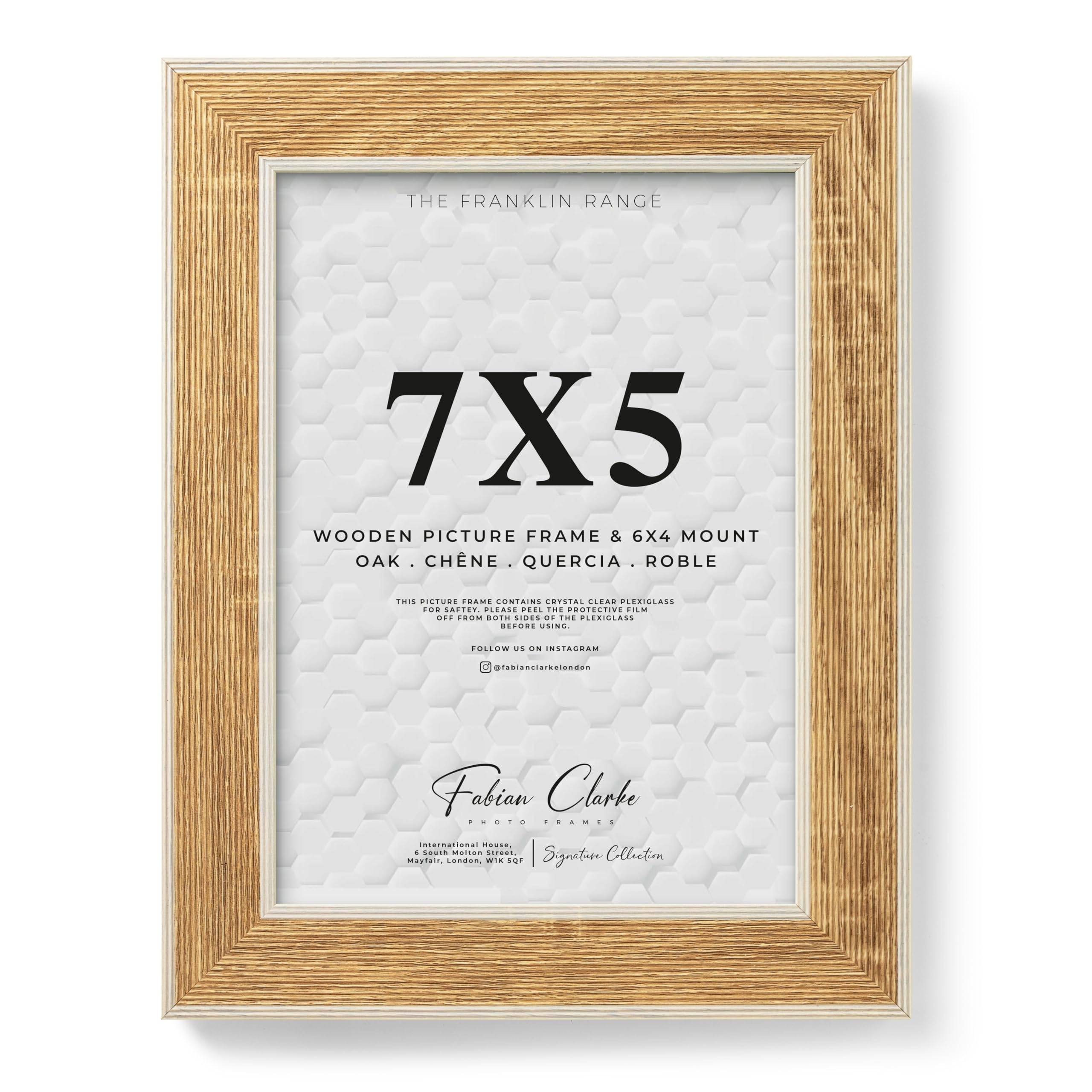7x5 Oak Photo Frame with White Washed Trim, 7x5 Picture Frame Wooden Photo Frame for Home, Office or Gift Display Scandinavian Style