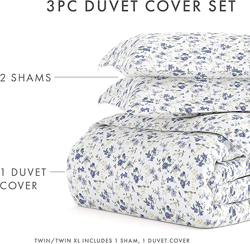 Miniatura 3 de Juego de 3 piezas de funda de edredón de ienjoy Home con diseño de flores en color celeste y tamaño King