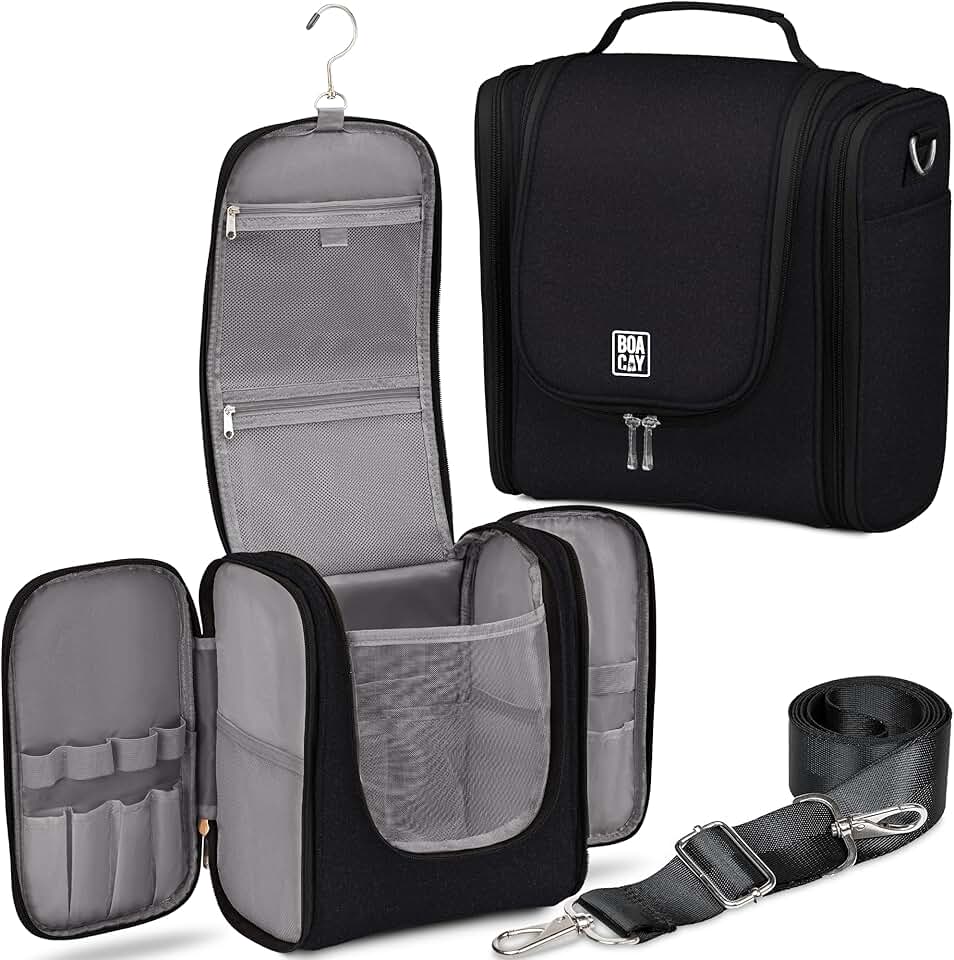 BOACAY Extra Large Hanging Travel Toiletry Bag for Women and Men, Makeup Bag, Bathroom & Shower Organizer Kit for Accessories, Cosmetics, Essentials