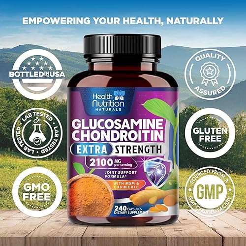 Miniatura 24 de Glucosamina con condroitina cúrcuma MSM, suplemento de apoyo articular de triple fuerza de 2100 mg con boswellia y bromelina. Sin OMG, 60 cápsulas