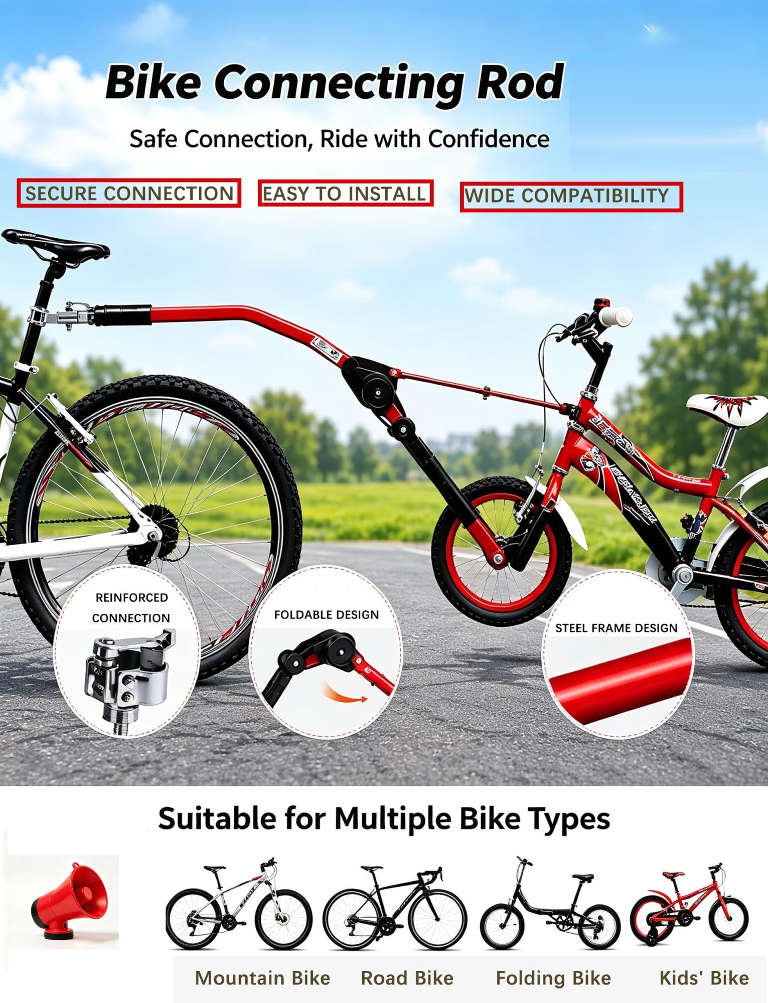 Barre Attelage Vélo Enfant Connecteur Remorque Vélo Ajustable