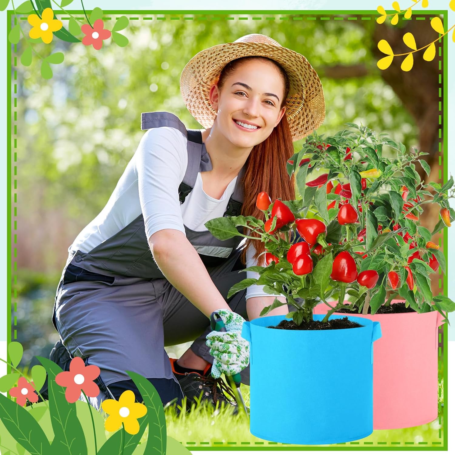 Ziliny 20 Pack 3 Gallon Grow Bags Multicolor Plant Grow Bag Non Woven Fabric Pots with Handles Garden Plant Seeds Tomato Vegetables Flowers Planting Bags for Indoor or Outdoor Gardening