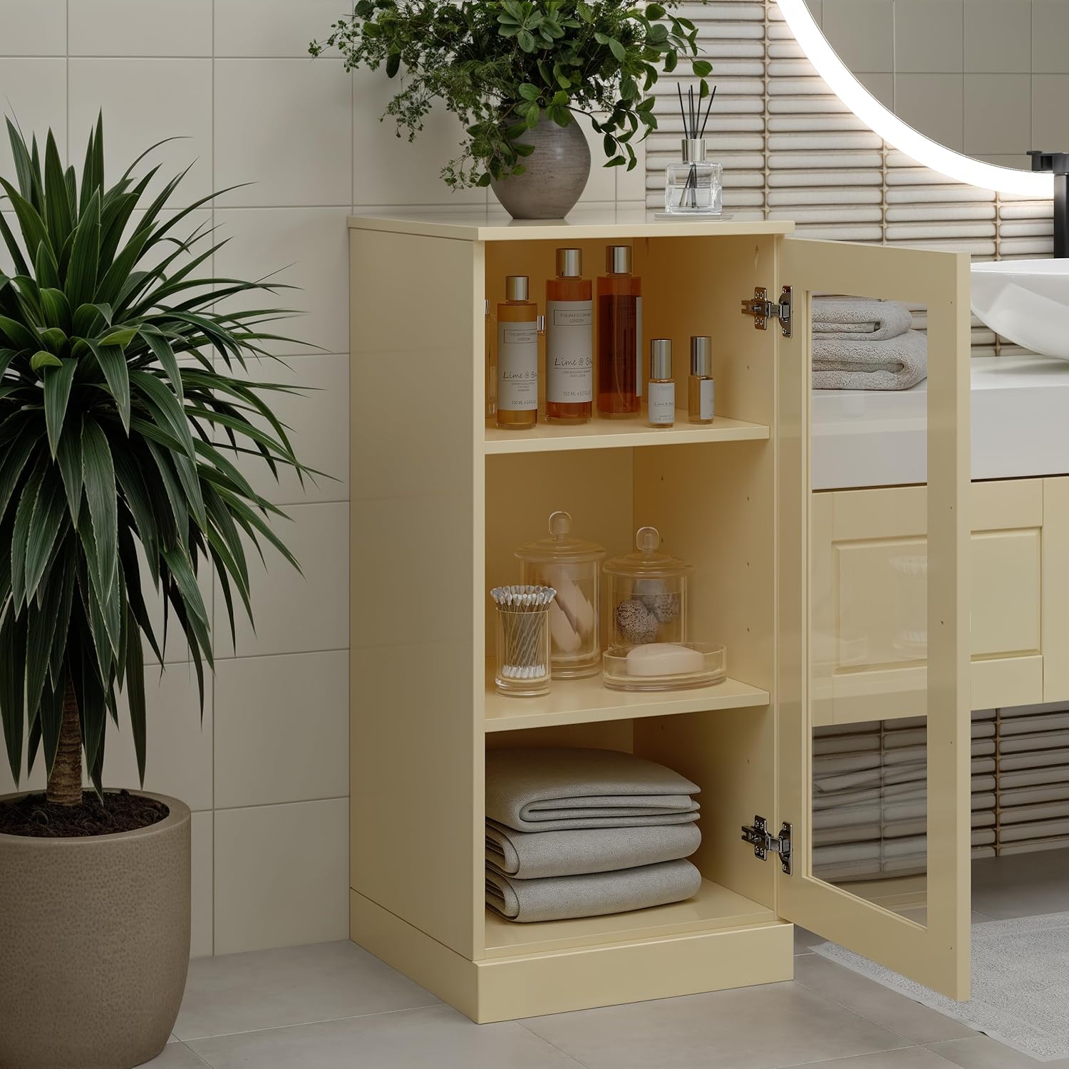 Palace Imports 100% Solid Wood Bathroom Cabinet, Glass Door, Yellow, 16.5" w x 35.75" h x 15.5" d, Renewable Eco-Friendly Wood, Made in Brazil