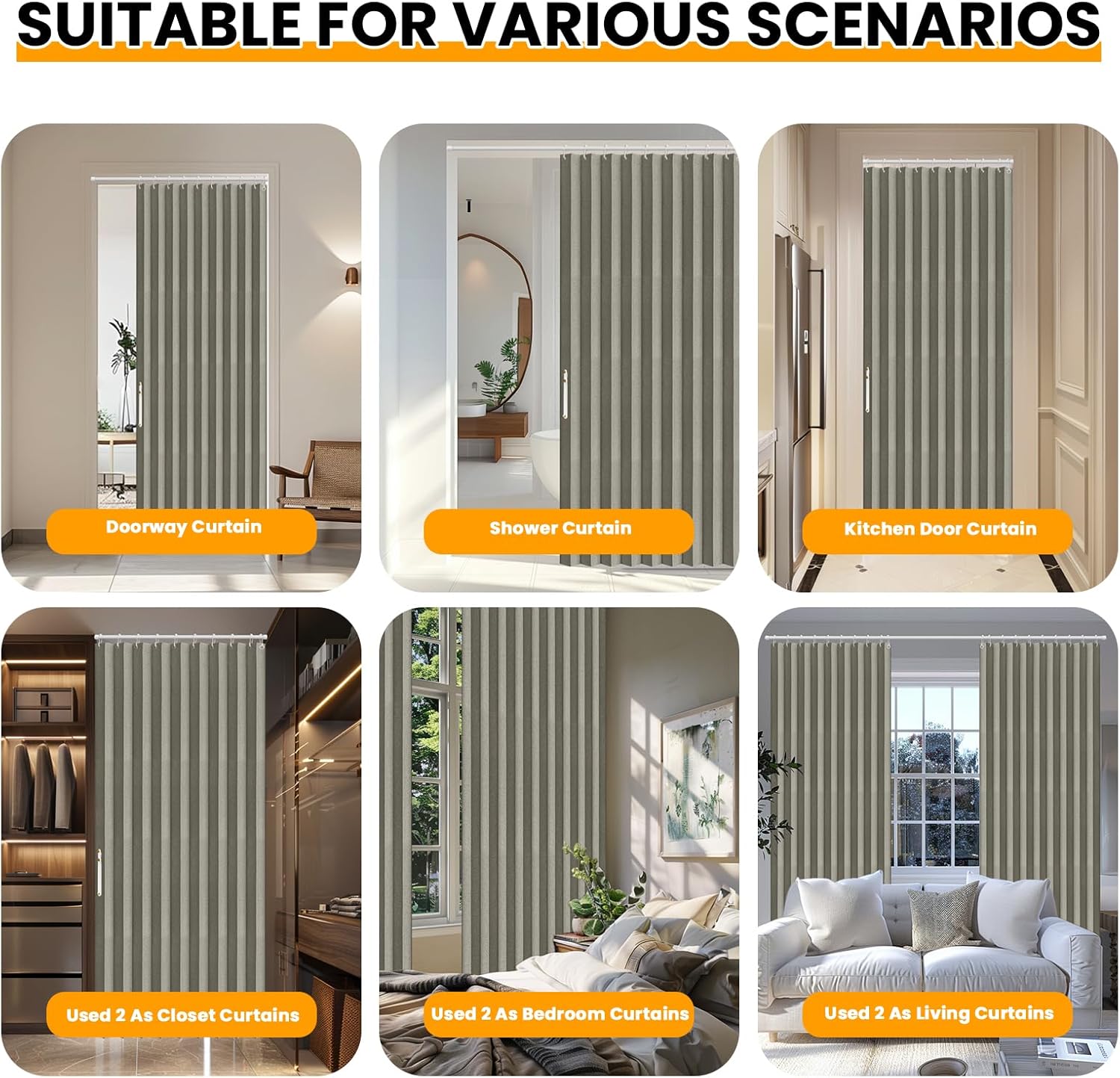 AJAZZ 100% Blackout Accordion Doors Interior Closet Curtain Doorway Curtains Invisible Applicable Bedroom Room Living Room Doorway （Grey 72" W x 78" L 1 Panel