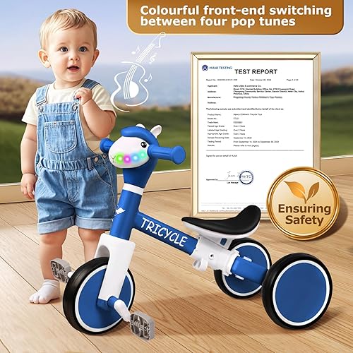 Miniatura 5 de Bicicleta de equilibrio para niños y niñas, triciclo para niños pequeños de 1 a 5 años, triciclo para niños pequeños con luz y música frontal,