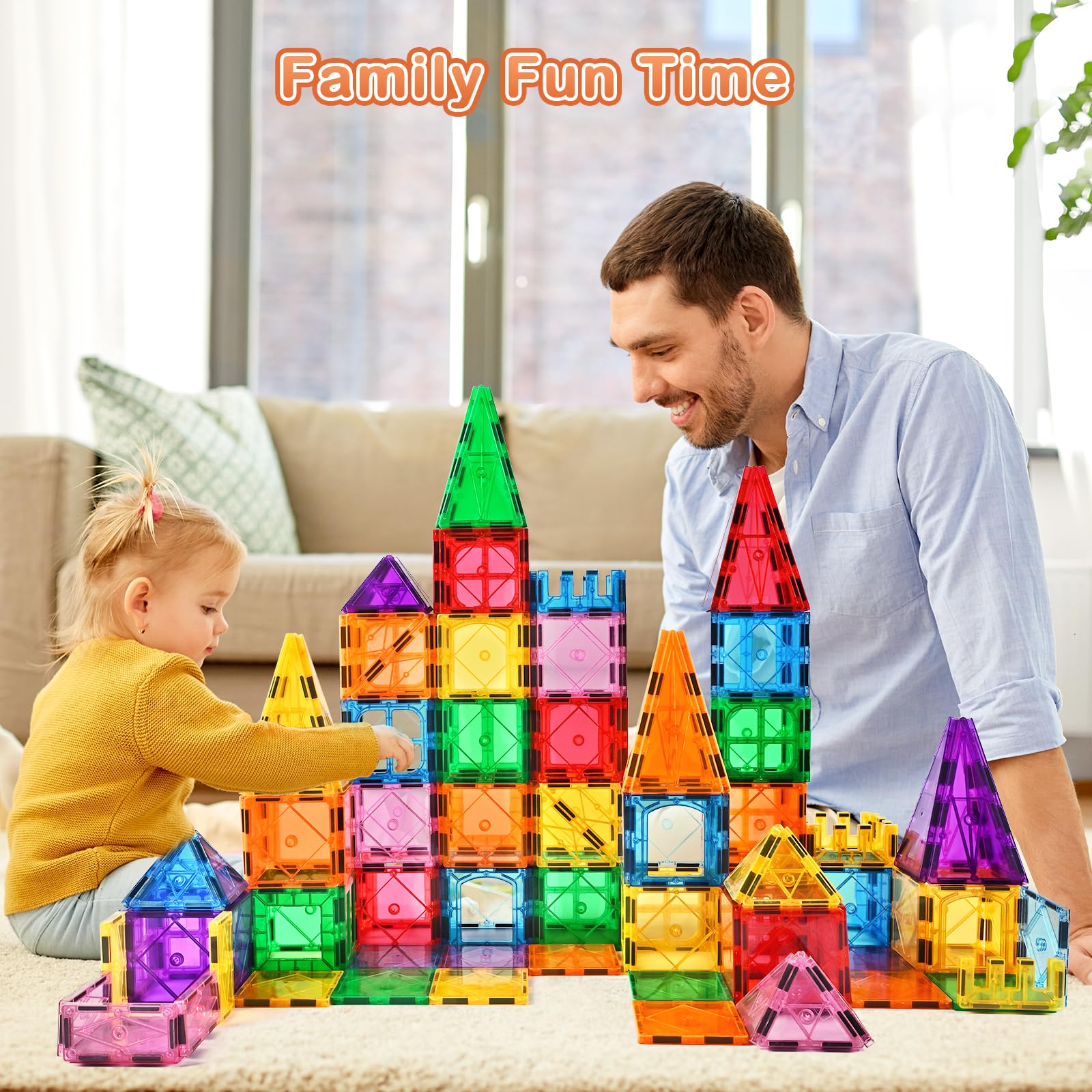 Katiago Magnetische Bausteine, 121 Teile Magnet Bausteine Spielzeug Kinder 3D Farbenfrohe Starterset Magnetische Bauklötze mit 1 Auto für Kinder ab 3 4 5 6 Jahre Geburtstag Geschenk