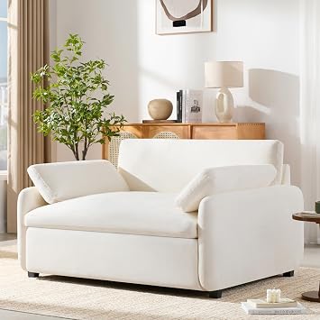 50 * 43 Oversized Modern Accent Chair, Ultra Wide and Deep Seat Single Sofa Chair, Chenille Soft Comfy Armchair with Two Throw Pillows for Living Room, Apartment, Dorm, Office White