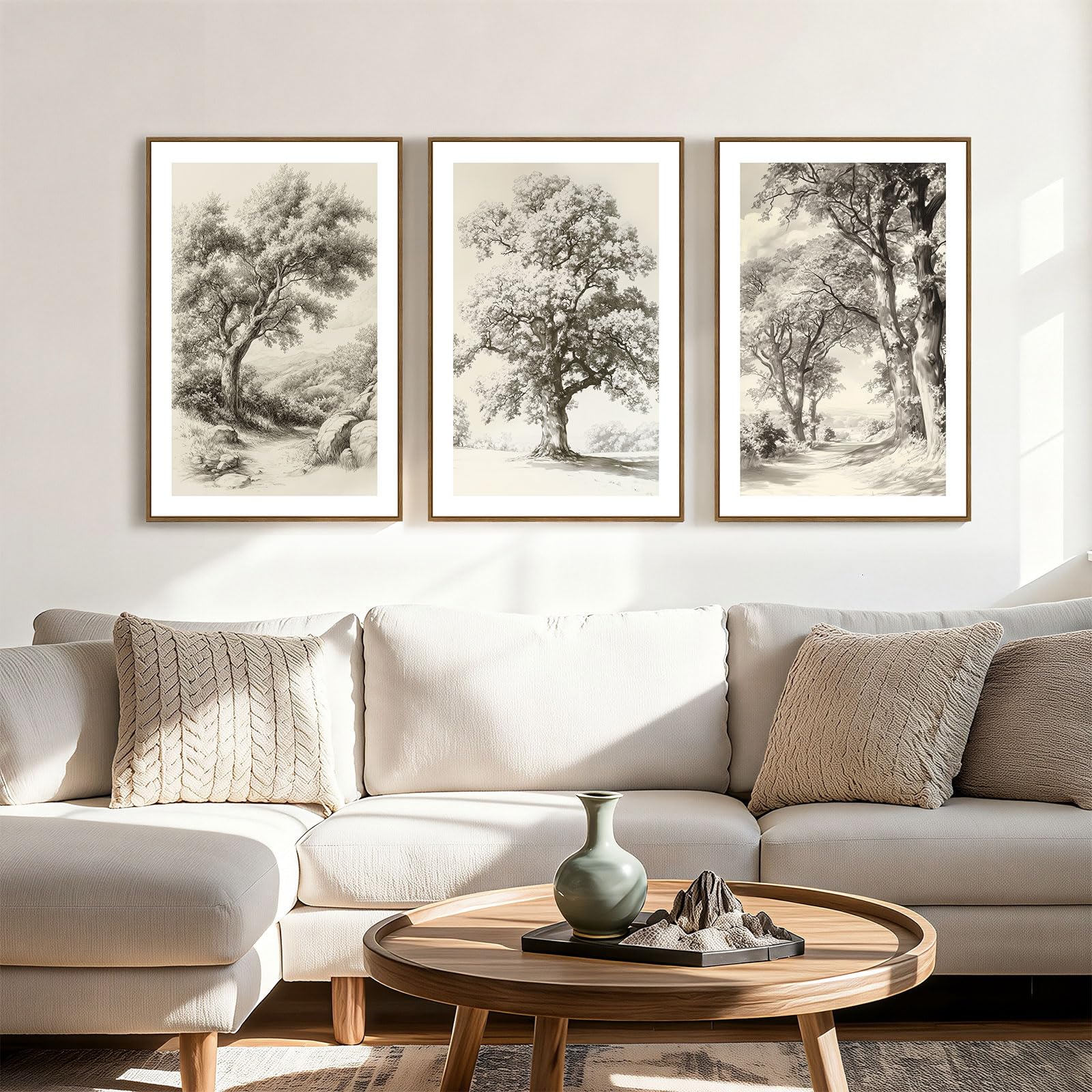 Zessonic Neutral Nature Vintage Forest Sketch Oak Tree Wall Art