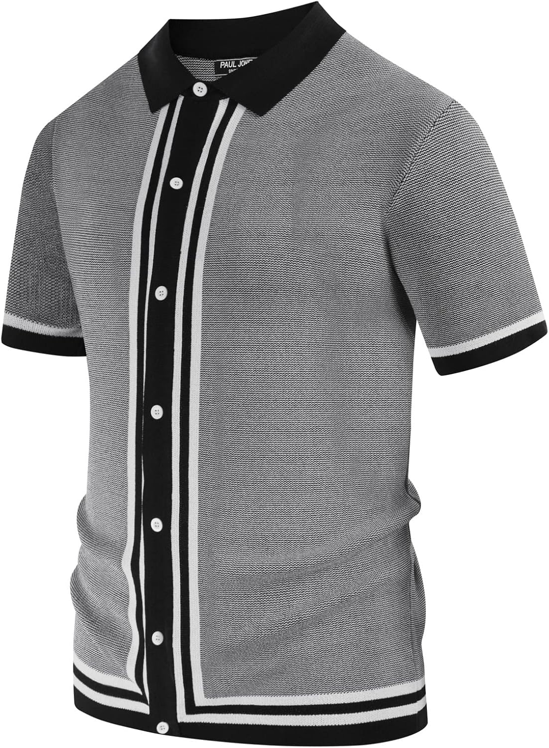 PJ PAUL JONES Men's Vintage Stripe Knit Polo Shirts Short Sleeve Stylish Button Down Cardigan Sweater - Image 3