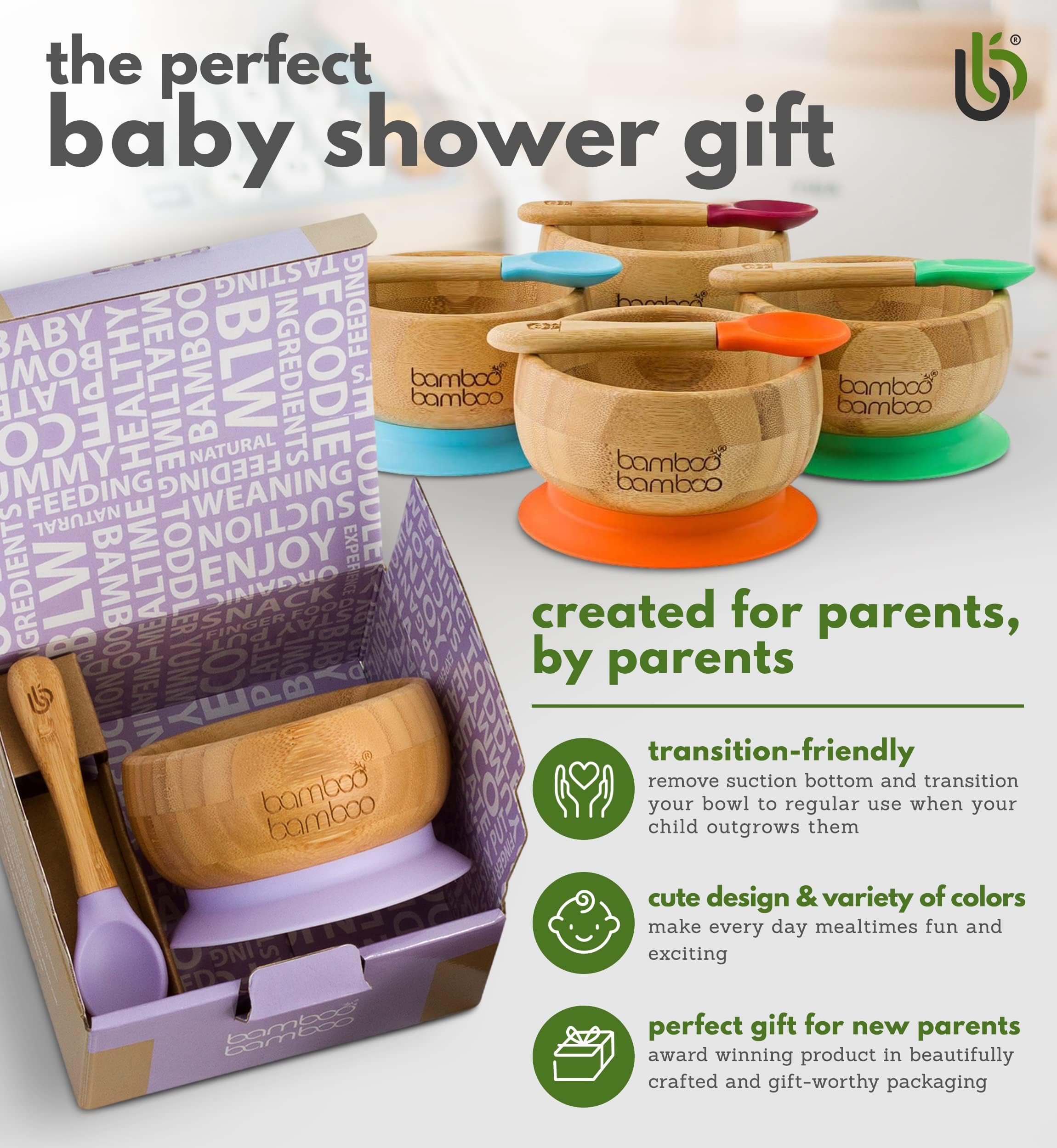 bamboo bamboo Baby Teller Baby Geschenk, Kindergeschirr set mit Sugnapf Teller Baby Schüssel und Baby Löffel, Kindergeschirr mit Saugnapf ab 6 Monaten (Einhorn)