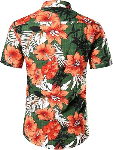 Miniatura 4 de Jogal - Camisa hawaiana de manga corta con botones, diseño de flores, casual, para hombre