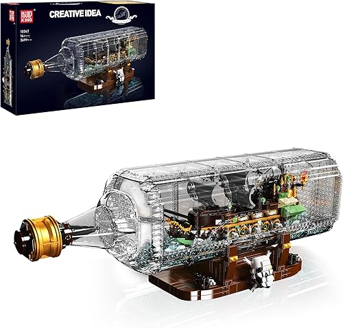 Ideas Ship in a Bottle - Juego de bloques de construcción, botella de deriva con el kit de construcción de modelo de barco pirata holandés volador
