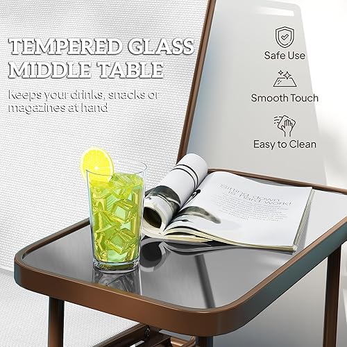 Miniatura 6 de Outsunny Banco planeador para 2 personas, silla de columpio para patio, sofá biplaza con malla transpirable, mesa, marco de acero para jardín, patio