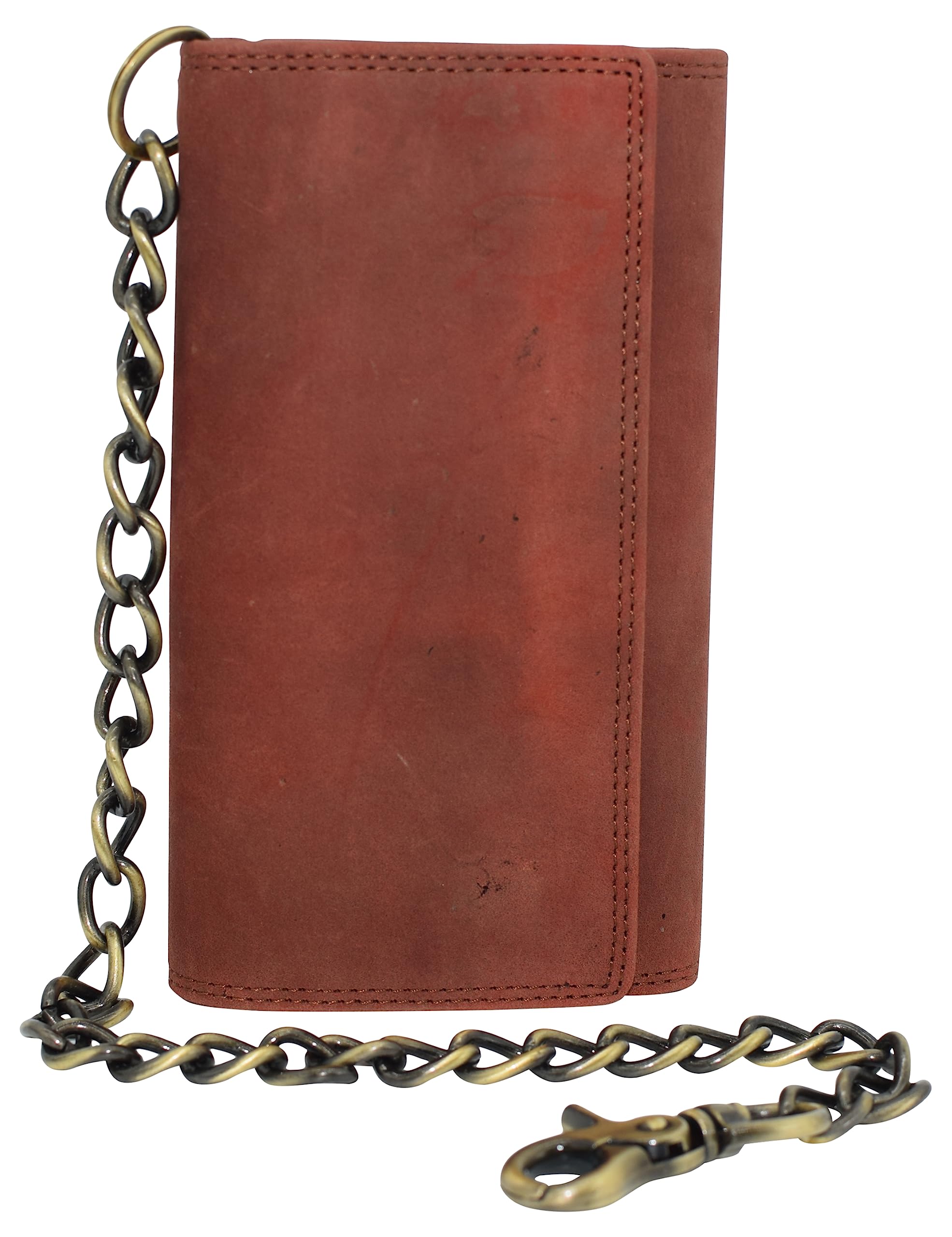 Swiss Marshall RFID Blocking Mens Tri-fold Long Style Crazy Horse Leather Steel Chain Wallet, (Hot Pink)