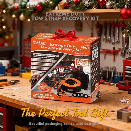 Miniatura 2 de HORUSDY Correa de remolque de nailon resistente con ganchos de 3 pulgadas x 30 pies - 35,000 libras de resistencia a la rotura, receptor de enganche