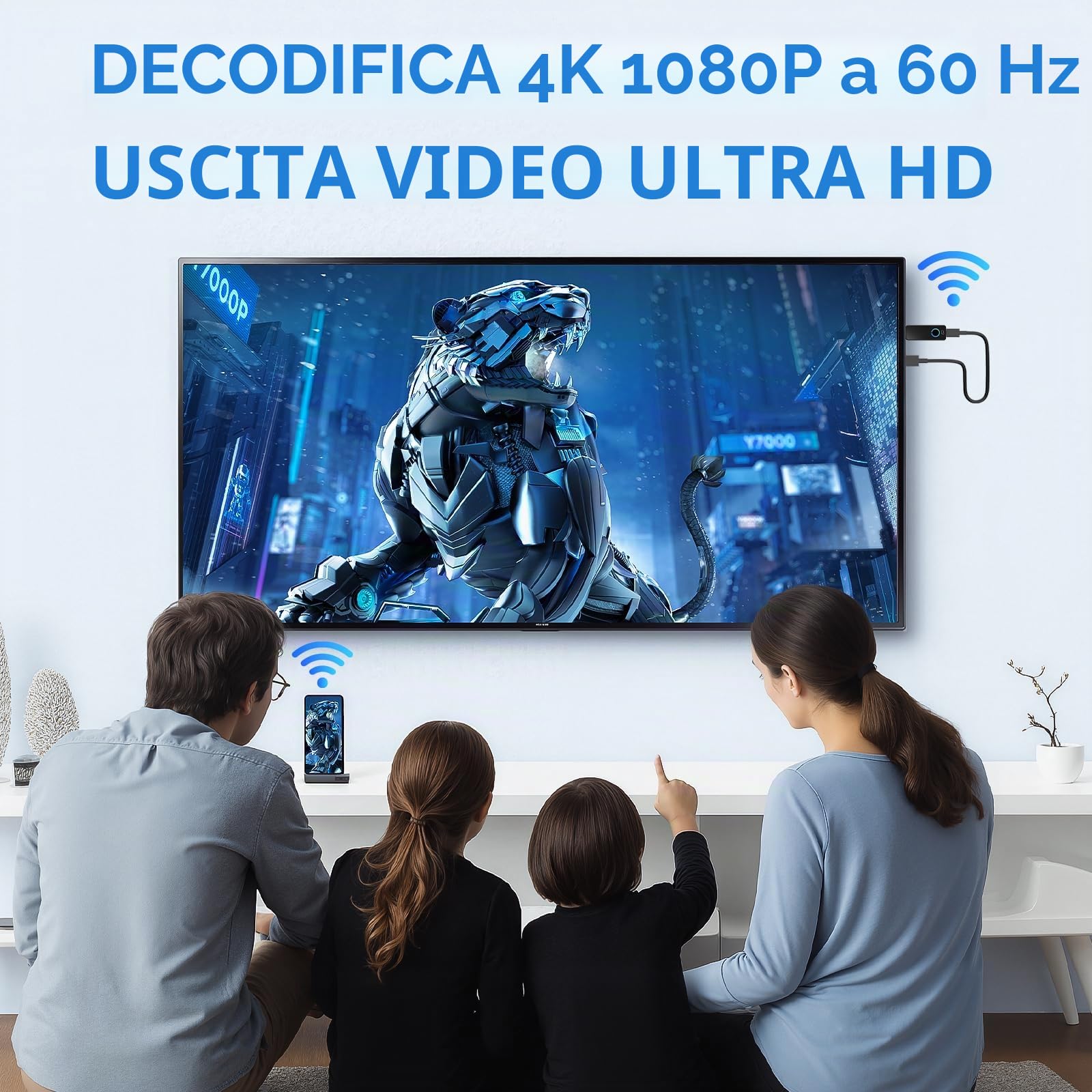 Adattatore HDMI Wireless,Dongle Miracast/Airplay/Screen Mirroring per TV/Proiettore da iOS/Android/Windows – Trasmettitore WiFi HDMI Portatile (W3401)