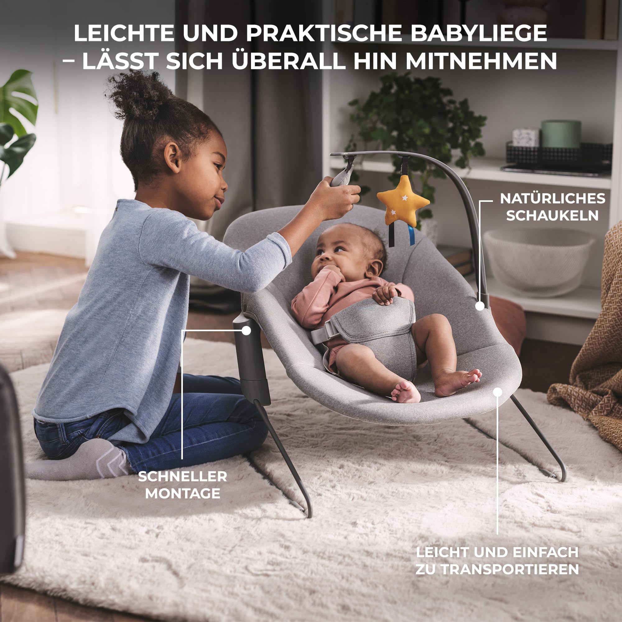 Kinderkraft ENOCK Kinderhochstuhl, kompatibel mit Babyliege CALMEE, abnehmbarer Schutzbügel, Rückenlehne verstellbar, ab 6 Monaten bis 10 Jahre
