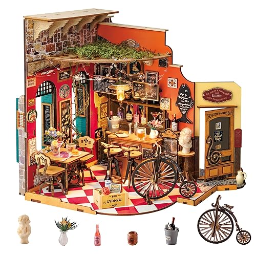 Rolife DIY Miniature House Kit for Adults, Mini Wooden Dollhouse Kit, Tiny House Diorama Building Kits-Birthday Christmas Craft Hobbies Gift for Teens Kids (Cheers Bar & Dining)