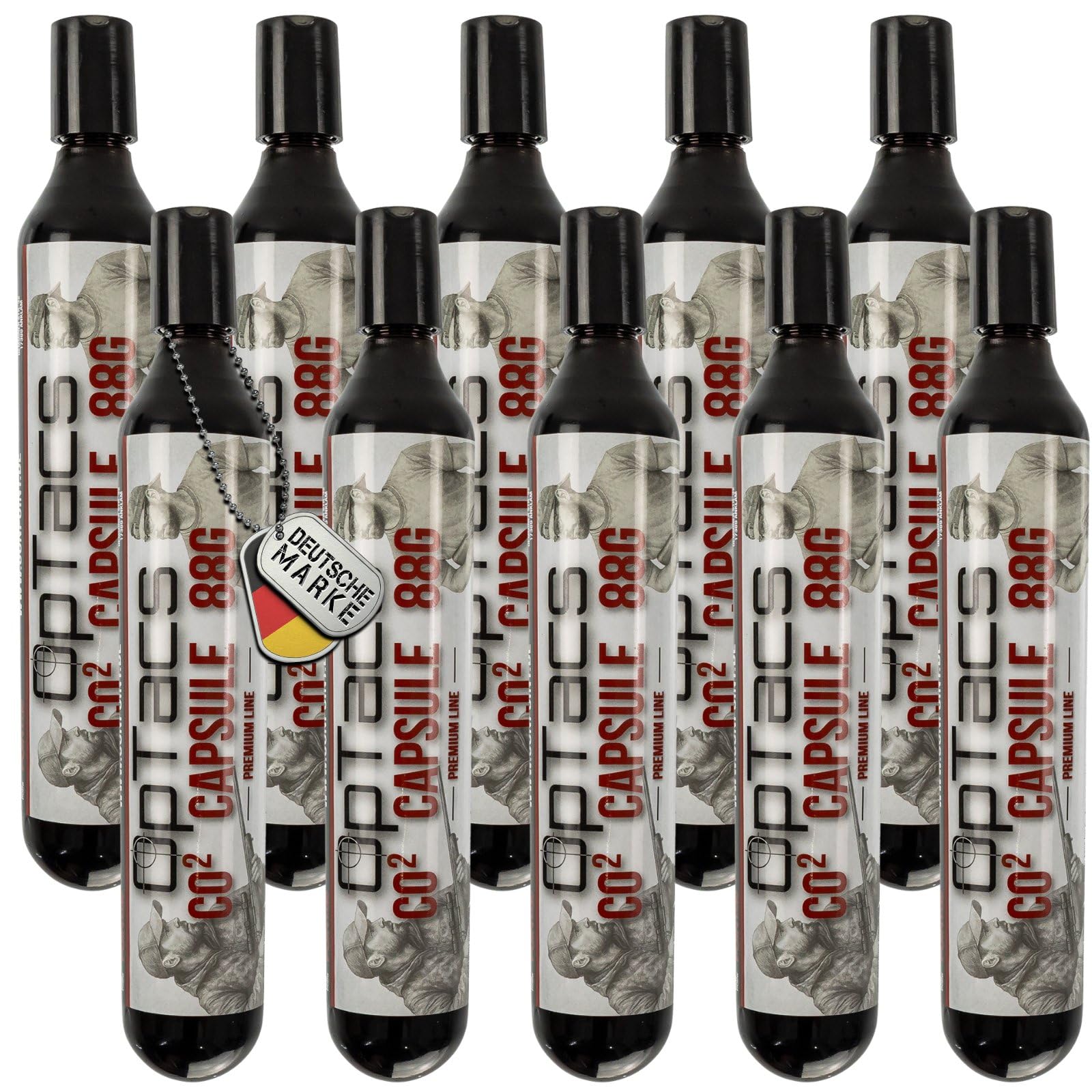 OpTacs 88g CO2 Kapsel 10er Set – CO₂-Kartusche für Luftdruckwaffen, Airsoft, Paintball – Gewinde M16x1,5 – langanhaltend & präzise