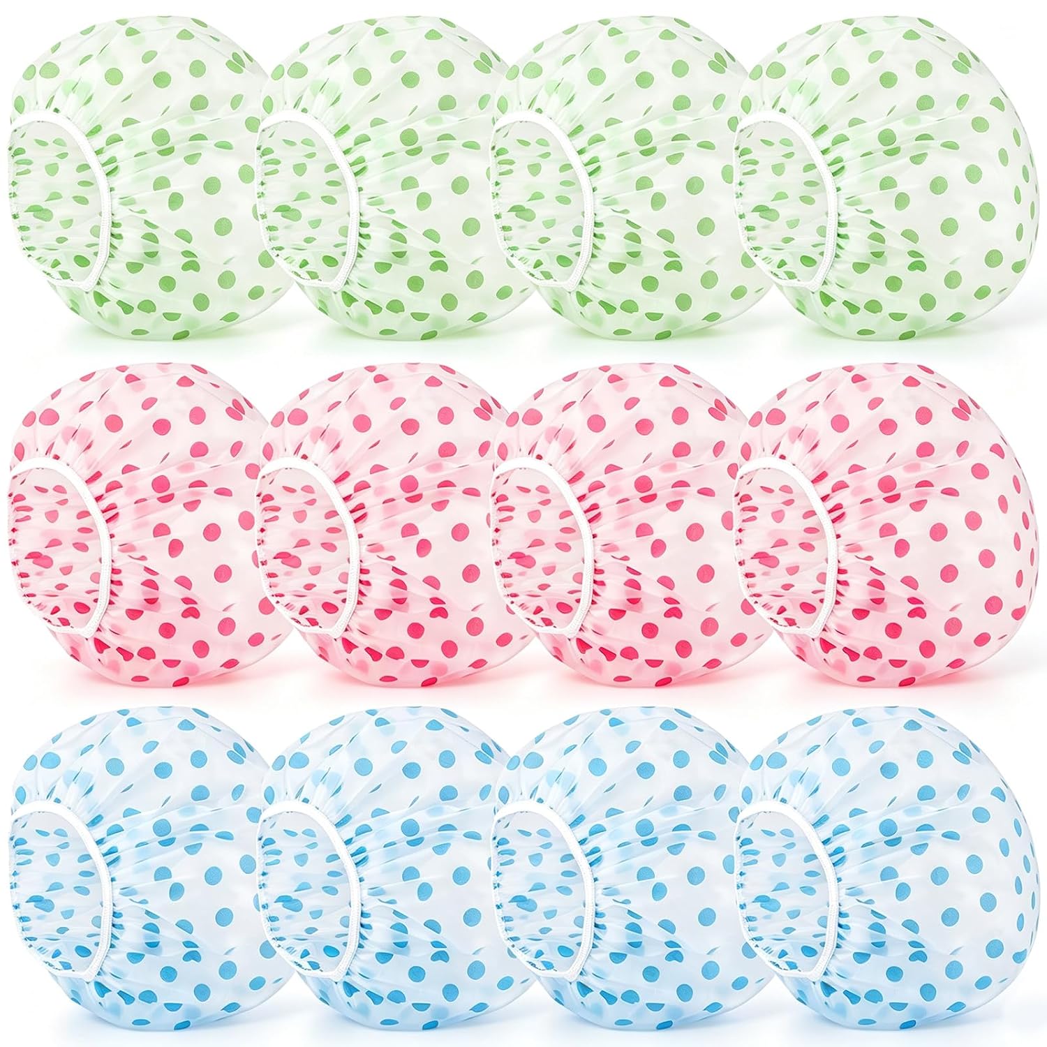 12Pcs Shower Cap for Women, Reusable & Waterproof Bathing Cap