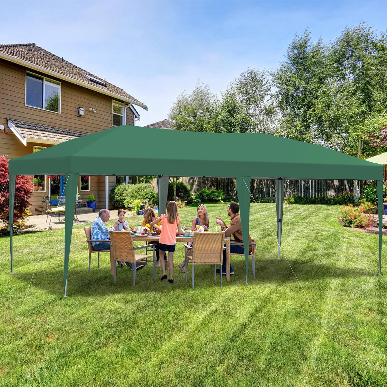 Pavillon 3x6m wasserdicht stabil Winterfest, Faltpavillon Camping mit Zentralverriegelung, Gartenzelt, Gazebo, UV-Schutz Partyzelt, Höhenverstellbarer Gartenpavillon,Grün