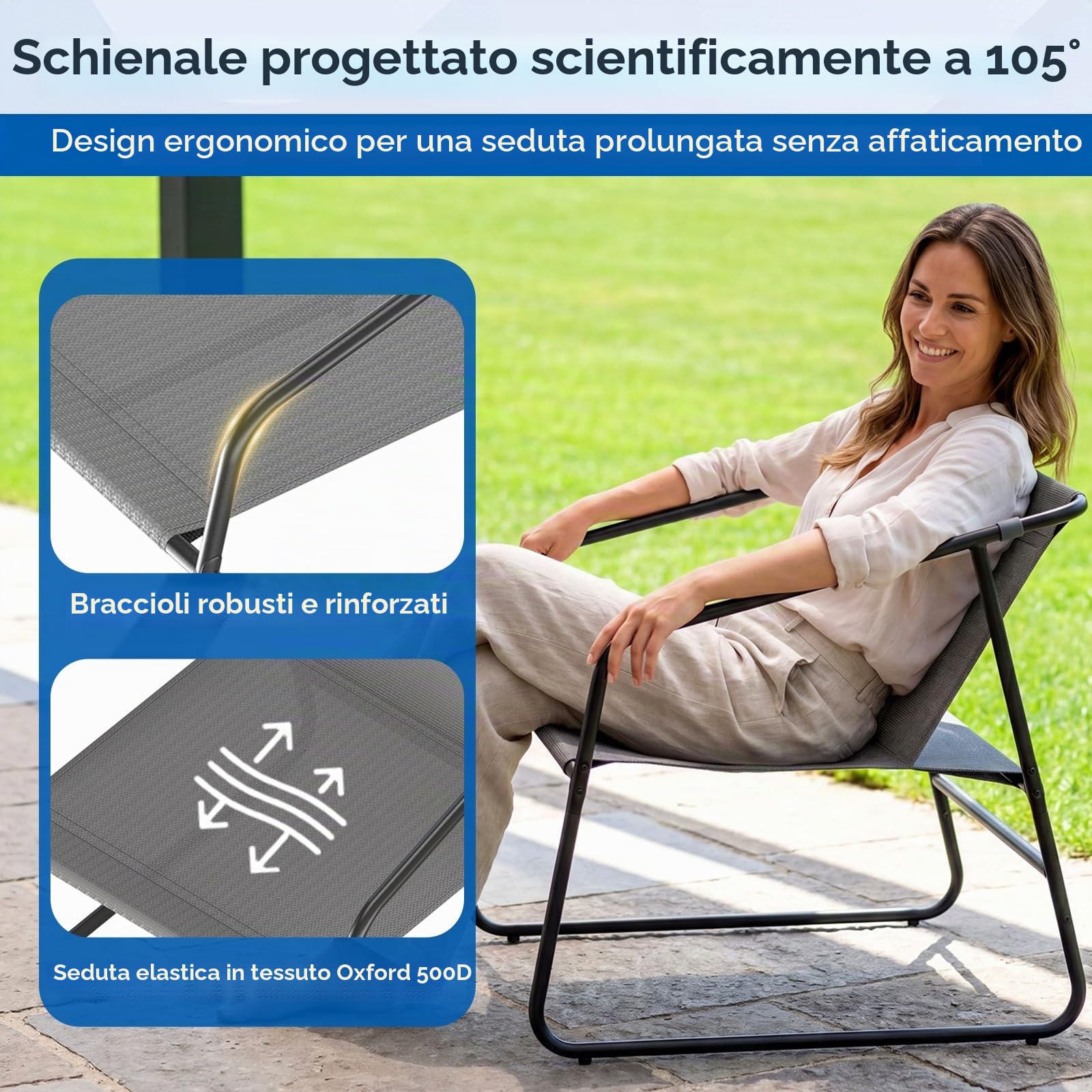 Clevich Set Salotto da Giardino 4 Pezzi in Textilene, Mobili da Esterno con Piedini Regolabili, Resistente agli Agenti Atmosferici, Adatto per Terrazzo, Giardino e Spazi Esterni, Grigio