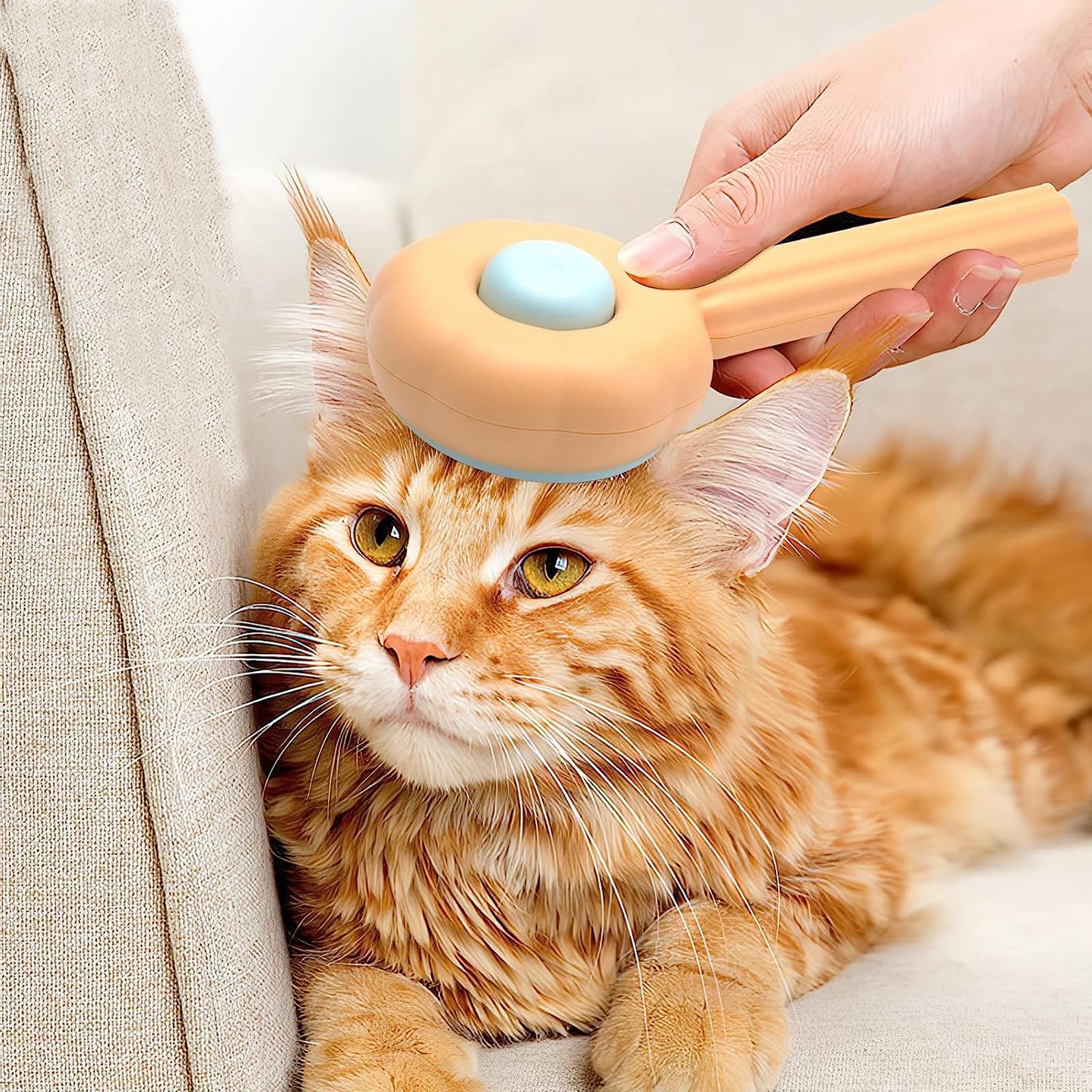 Szczotka samoczyszcząca do depilacji, Clean Pet Hair with One Click, szczotka do czyszczenia sierści zwierząt domowych, szczotka dla kotów, nadaje się do krótkich, długich, kręconych włosów (pomarańczowa)